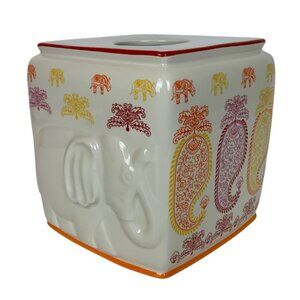 Creative Bath Products Silk Road Ceramic Tissue Box Cover Elephant Paisley